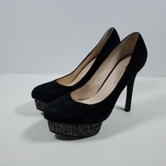 Pelle Moda Platform Pumps Suede Leather Stiletto Black 7.5 - Picture 1 of 4